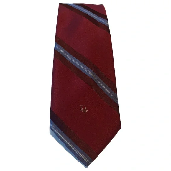 Dior Men's Burgundy and Blue Striped Tie - Picture 1 of 5